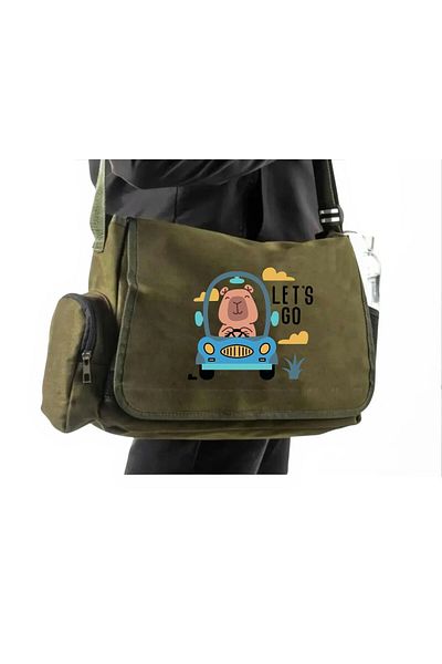 DEEFWEAR Lets Go Capybara Printed School, Course, Dershane Khaki Messenger Bag