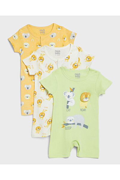R&B 3 Pack Printed Rompers with Short Sleeves