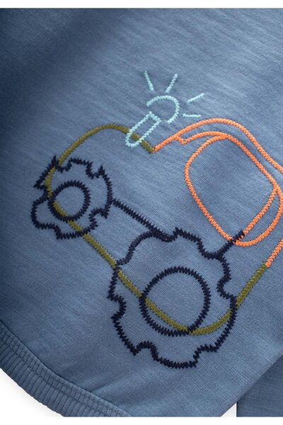 Cigit Traktör Nakışlı Sweatshirt 0-4 Yaş İndigo Mavi