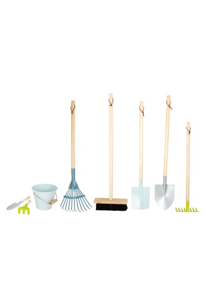 Small Foot Set unelte grădinărit din lemn și metal pentru copii, 8 piese, 3 ani+