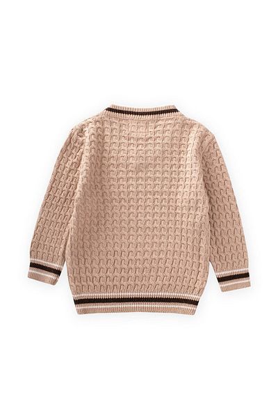Cigit Hair Knitted V-Neck Sweater 2-9 Years Beige