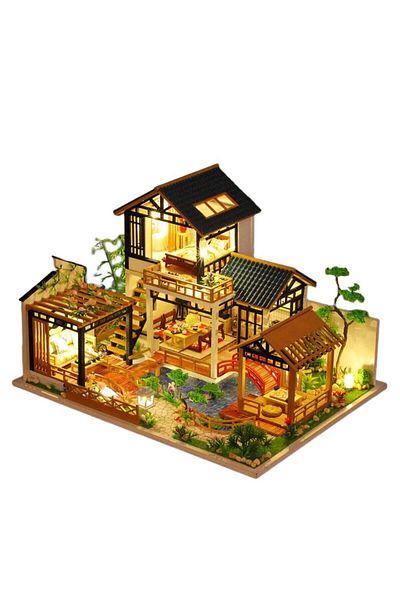 OEM Interactive game, educational, model, assembly house, miniature, House with pond, DIY