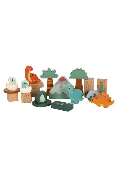 Small Foot Set blocuri de construcție din lemn cu tematică dinozauri pentru joc creativ, 3 ani+, 50 piese, le