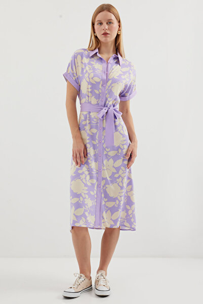Merterium Women's Patterned Shirt Dress Lilac 1015