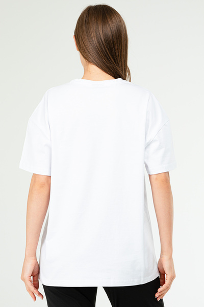 speedlife White Oversize Basic 100% Cotton Crew Neck Short Sleeve Women's T-Shirt Sf0756