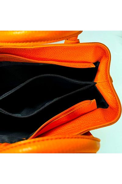 FashionForYou Business Tote Bag, made of genuine leather and removable strap, Orange
