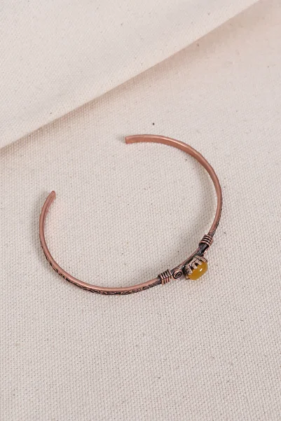 Süspüs Accessories Pure Copper Authentic Bracelet with Yellow Agate Stone (Natural Stone)