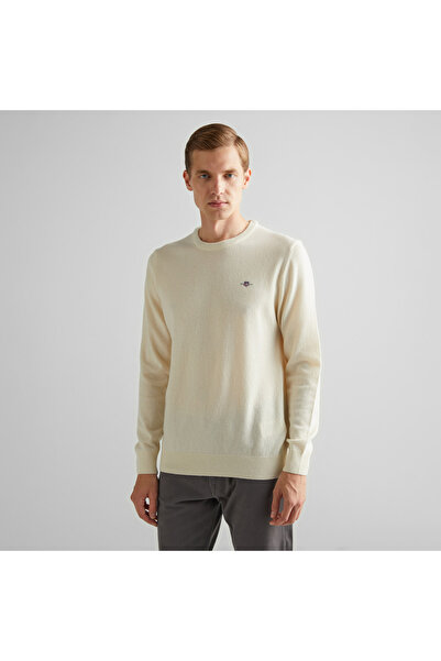 Gant Erkek Krem Regular Fit Bisiklet Yaka Yün Kazak