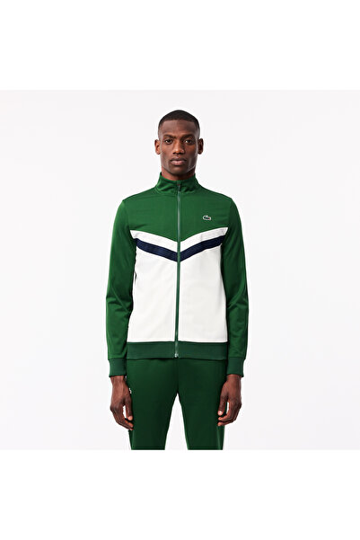 Lacoste SPORT Erkek Classic Fit Fermuarlı Renk Bloklu Yeşil Sweatshirt