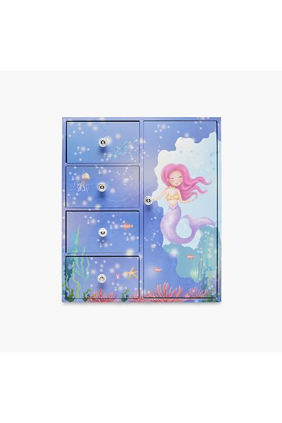 Lifestyle Mermaid Print Musical Jewellery Box with Drawers - 17x13x14 cms