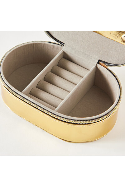 Syloon Solid 3-Compartment Jewellery Organizer with Zip Closure - 16x10x6 cms