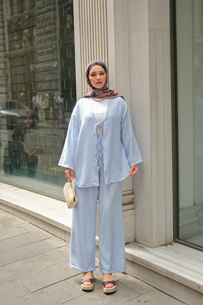 LOCCO Women's Front Tie Detailed Suit Baby Blue