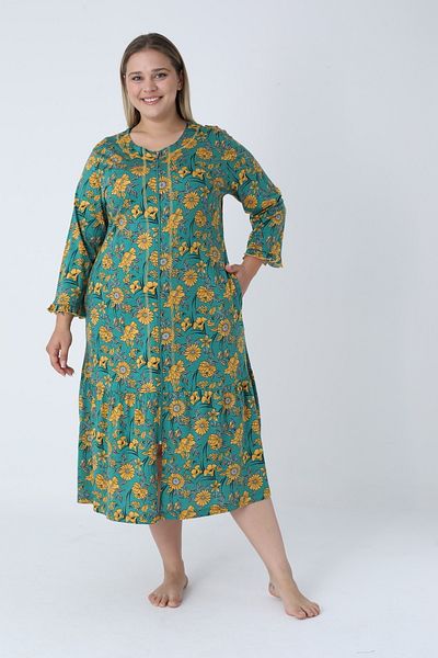 ROMEO LİFE Women's Plus Size Cotton Modal Fabric Zipper Patterned Summer Dress 8040