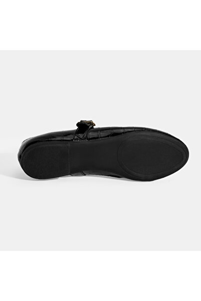 Desa Women's Black Crocodile Printed Mary Jane Leather Ballerinas