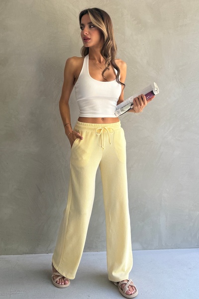 Ulino Pantaloni tricotați cu dungi, croială relaxată, cu buzunare