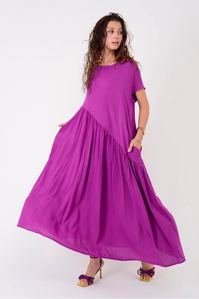 Park Moda An5021 Asymmetric Short Sleeve Dress