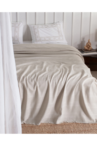 Madame Coco Mathilda Tek Kişilik %100 Pamuk Karde Düz Pike Takımı - Bej