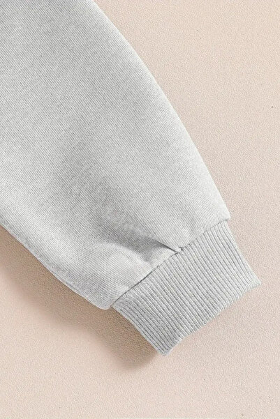 Sweetline Çocuk Gri Bisiklet Yaka Sweatshirt – 2Lİ KEDİ Baskılı, Şardonlu Kalın Kumaş