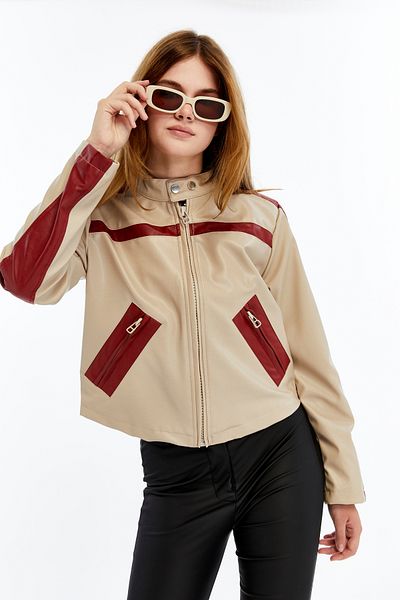 CHOS7N Jachetă din piele cu dungi pentru femei Utilizare zilnică Nișă Design original Paltoane Bomber standard cu fermoar