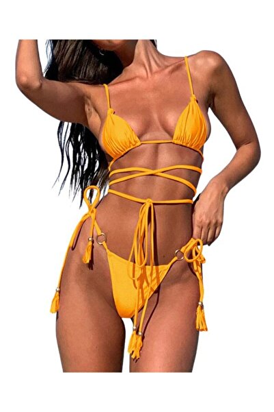 Mixbo Two-Piece Swimsuit, Double Strap, Yellow, Size M