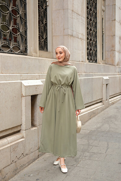 LOCCO Kadın Bel Bağlama Detay Elbise Yeşil