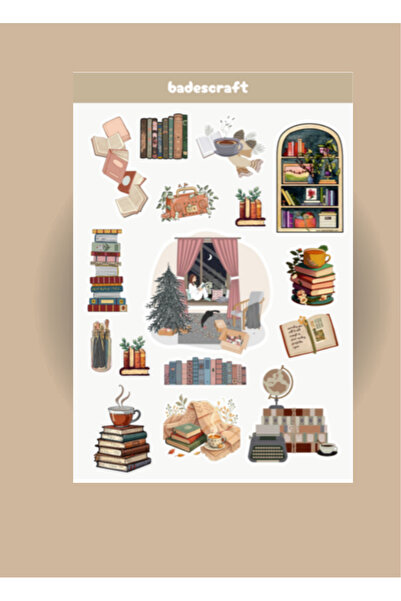 badescraft Ev ve Kitap Temalı Sticker- Kitapsever Sticker- Etiket-Ajanda Bull...