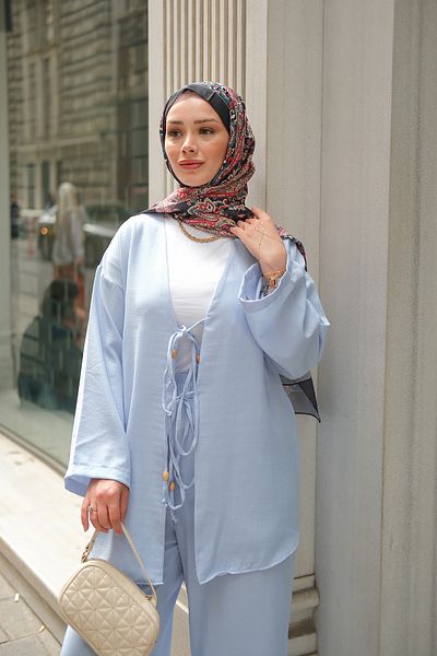 LOCCO Women's Front Tie Detailed Suit Baby Blue