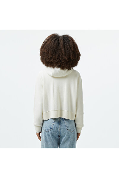 Lacoste Kadın Relaxed Fit Kapüşonlu Beyaz Hırka