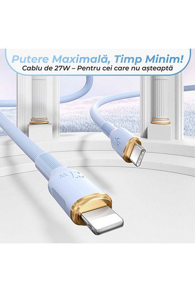 Timebox Cablu de date și încărcare rapidă de 27W, USB-C la Lightning, 1,5 m, albastru