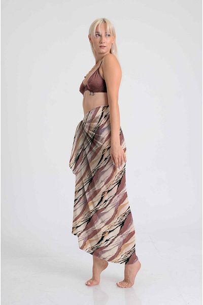 DESENİX Pastel Wave Patterned Pareo |   Dusty Rose & Beige Shades |   100X145Cm |   Yoryo Fabric