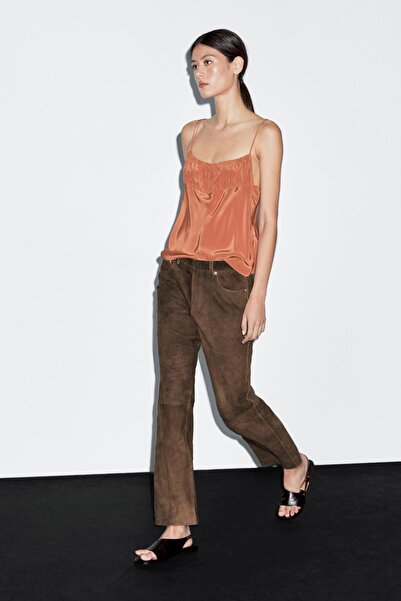 Massimo Dutti Süet yüzeyli keçi derisi pantolon