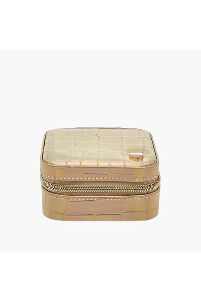 Lifestyle Textured Jewellery Organiser Box with Handle and Mirror - 11x6x11 cms