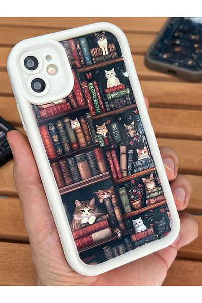 EDELFU Vintage Bookshelf Pattern Phone Case for iPhone 11 - Retro Library Look Silicone Cover
