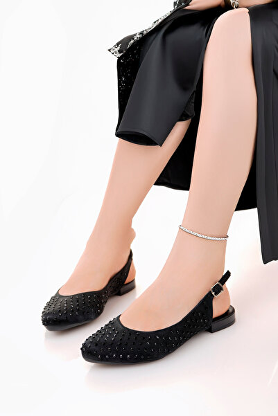 Genel Markalar Taşlı Şık Ortapedik Hafif Taban Kadın Babet Siyah