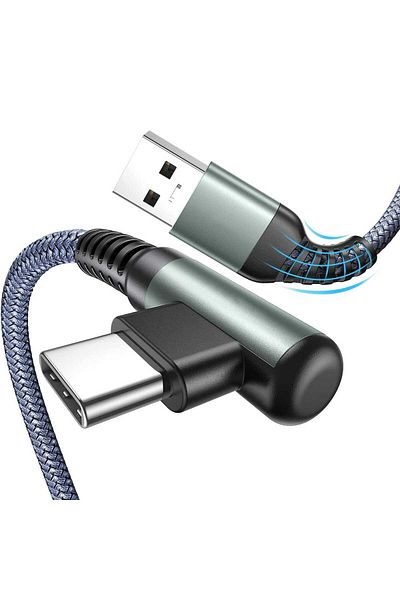 Timebox Cablu de date și încărcare rapidă, 1 m, QC 3.0, USB la Type-C, unghi de 90°, nailon, compatibil cu iPhone