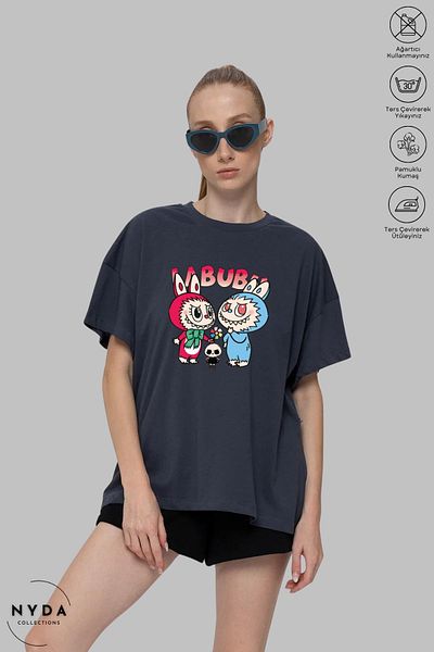 Nyda Collections Unisex Crew Neck Labubu Skull Printed Cotton Oversize Short Sleeve T-Shirt