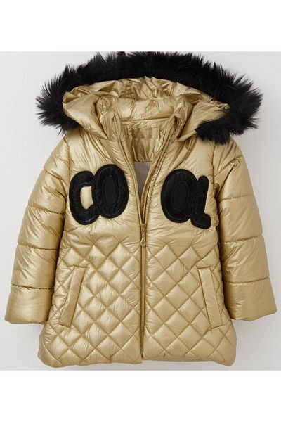 İrem Çocuk Giyim Girl's Cool Written Hooded Lined Yellow Color Coat