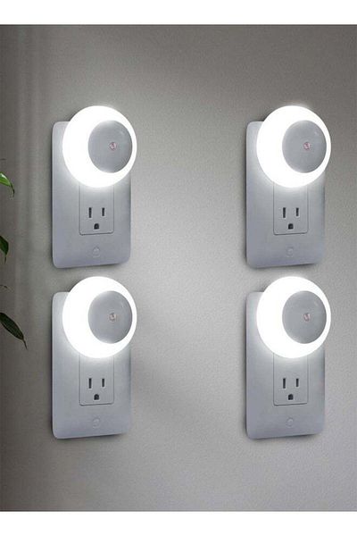 Taimi Pack of 4 Smart LED Night Light, Energy Saving, Round, White Light