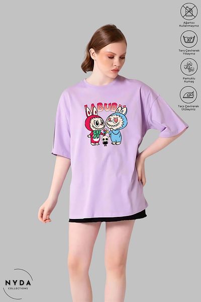 Nyda Collections Unisex Crew Neck Labubu Skull Printed Cotton Oversize Short Sleeve T-Shirt
