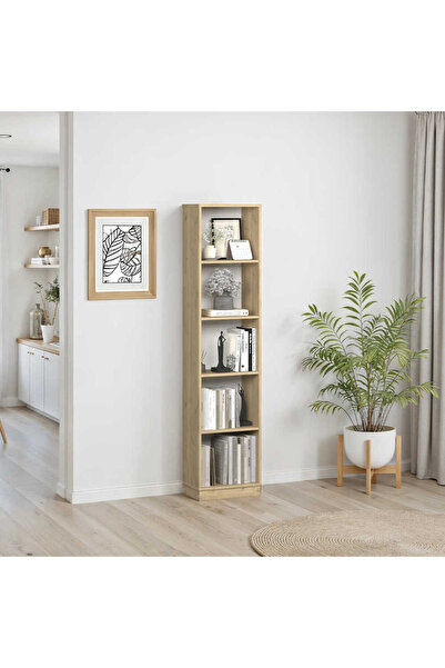 Adore Mobilya Modern 5 Raflı Kitaplık - Florida Meşe 43x182x26 cm