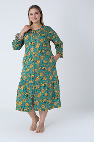 ROMEO LİFE Women's Plus Size Cotton Modal Fabric Zipper Patterned Summer Dress 8040