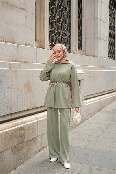 LOCCO Women's Waist Tie Double Suit Green