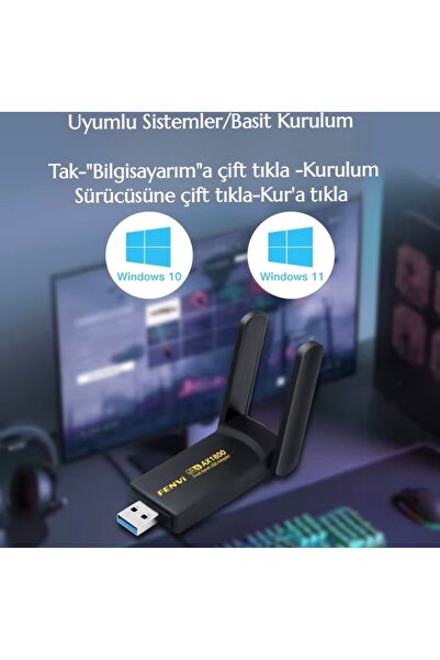 fenvi Wifi-6 Yüksek Hızlı 1800Mbps Usb 3.0 Yüksek Çekim Gücü Ce Sertifikalı Çift Bant 5Ghz/2.4Ghz-AX1800