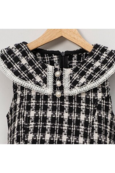 Overdo Kız Çocuk Ekose Desenli Tuvit Kumaş Elbise %100 Pamuk