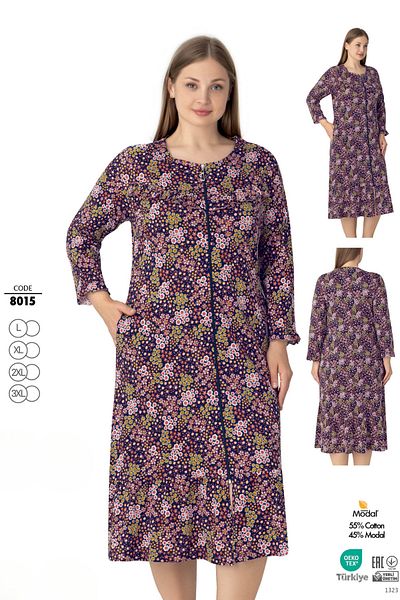 ROMEO LİFE Women's Plus Size Viscose Modal Fabric Patterned Zipper Dress 8015