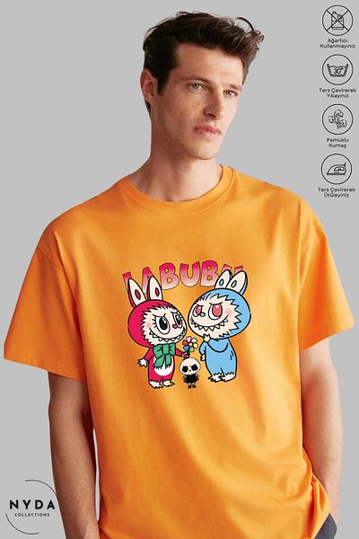 Nyda Collections Unisex Crew Neck Labubu Skull Printed Cotton Oversize Short Sleeve T-Shirt