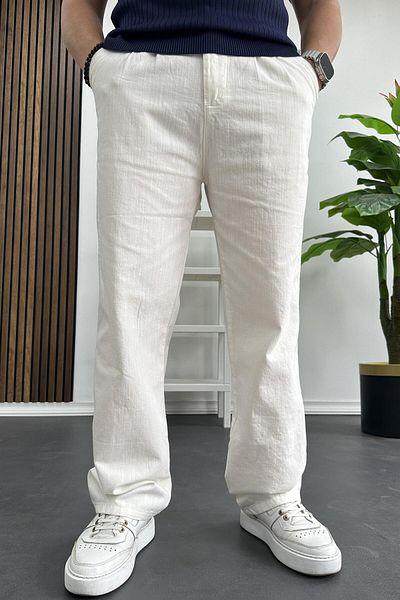 Edwox Men's Comfortable Fit Cotton Trousers White Edw399
