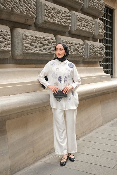 LOCCO Women's Ethnic Sequin Embroidery Embroidered Shirt White