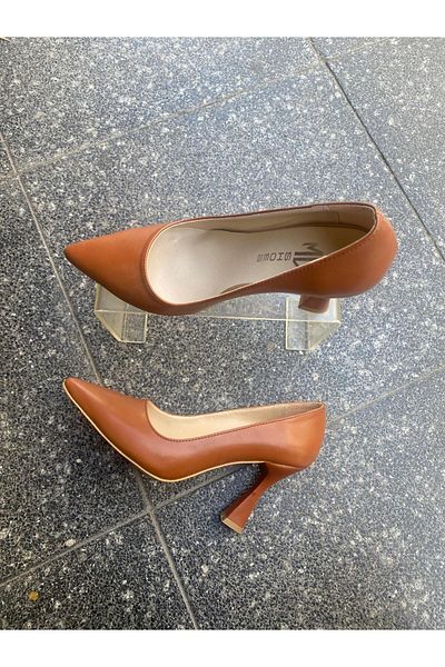 Aysun Ayakkabı Brown Outer Material Skin Leather Goblet Heels Very Elegant Sitiletto Shoes
