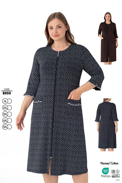 ROMEO LİFE Women's Plus Size Cotton Viscose Fabric Patterned Dress 8050